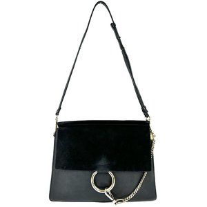 Authentic Chloe Faye Shoulder Bag Clutch - Black Suede Leather